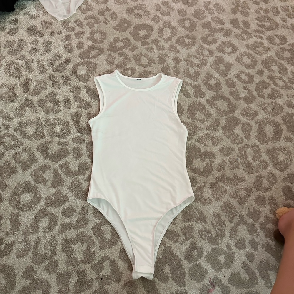 High neck white bodysuit